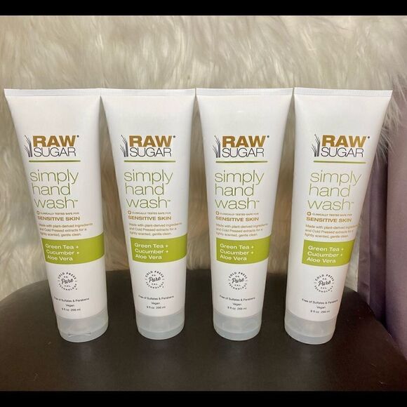 Lot of 4 Raw Sugar Simply Hand Soap Wash Sensitive Skin Green Tea Cucumber Aloe - Picture 1 of 3